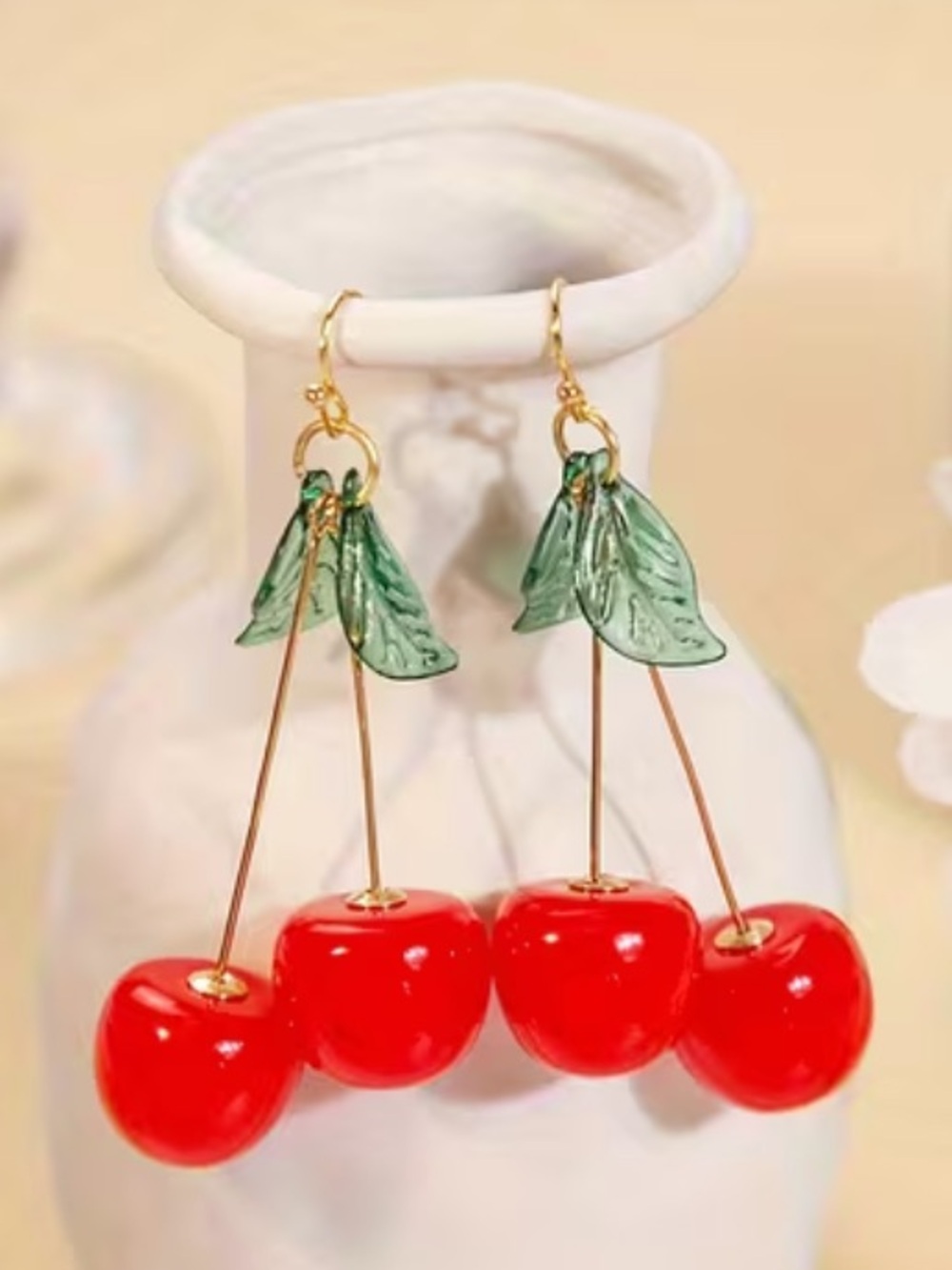 Cherry Earrings with Leaves